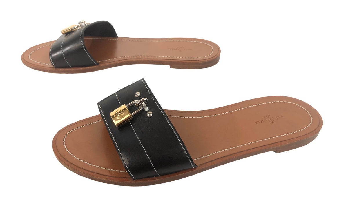 Louis Vuitton Black Leather Lock It Slide Sandals Size 36 Louis Vuitton