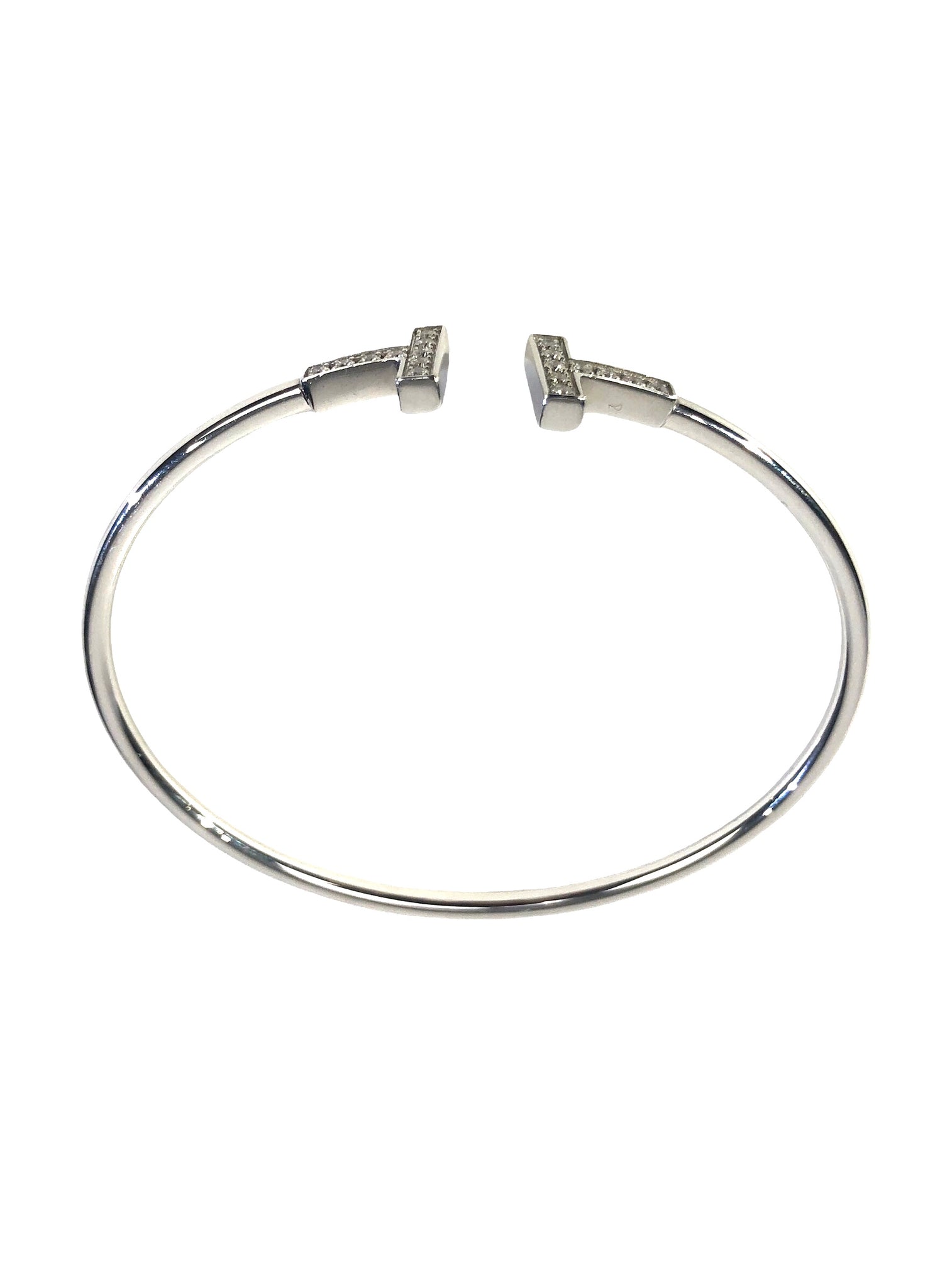 Pave Diamonds White Gold Wire Bracelet | Size Small