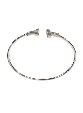 Pave Diamonds White Gold Wire Bracelet | Size Small