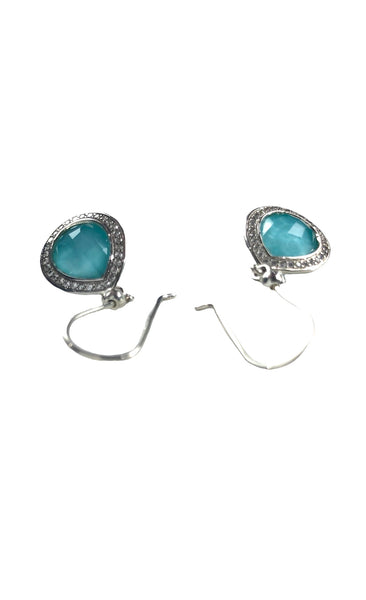 Mini Teardrop Blue Topaz Earrings in Sterling Silver with Diamonds