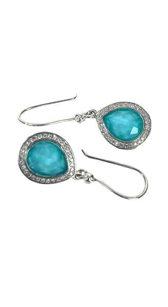 Mini Teardrop Blue Topaz Earrings in Sterling Silver with Diamonds