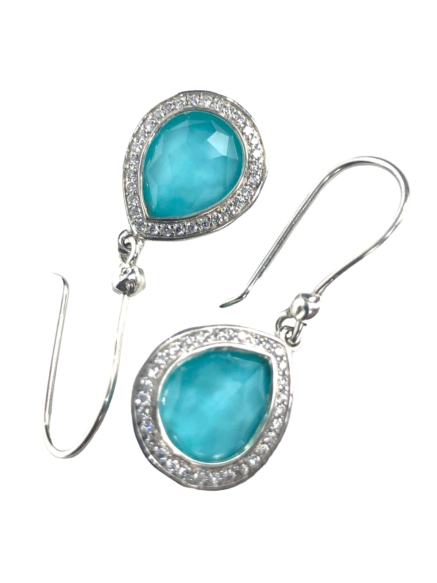 Mini Teardrop Blue Topaz Earrings in Sterling Silver with Diamonds