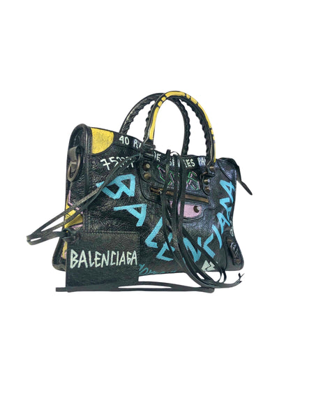 Agneu Graffiti All Over Classic Small Black Handbag