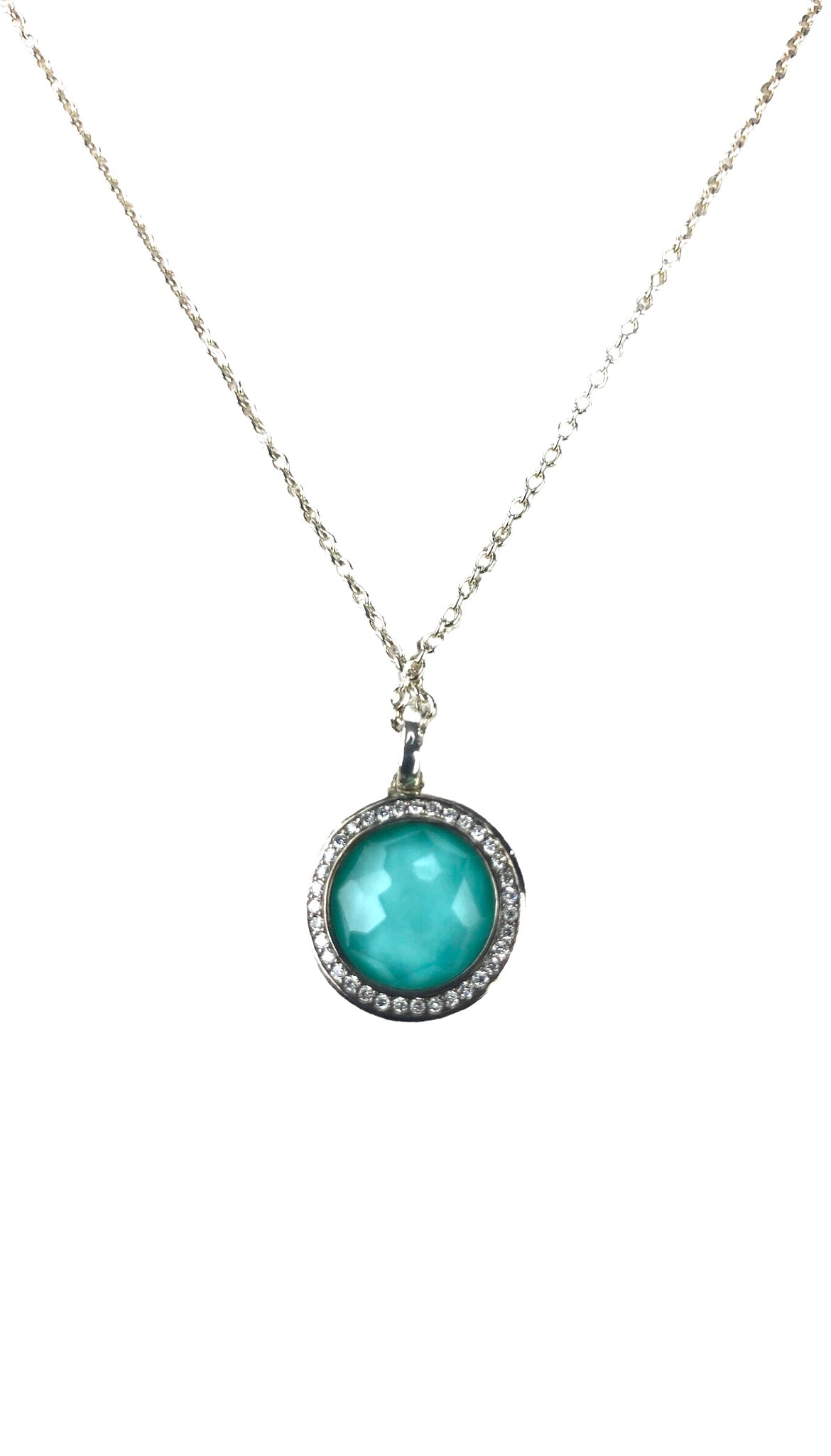 Stella Lollipop Pendant Necklace in Turquoise Doublet with Diamonds