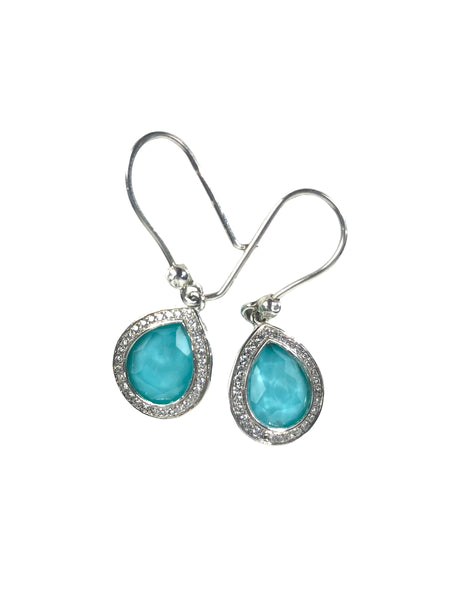 Mini Teardrop Blue Topaz Earrings in Sterling Silver with Diamonds