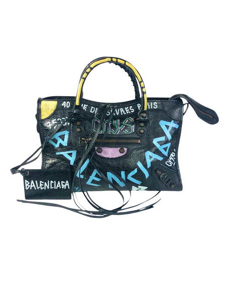 Agneu Graffiti All Over Classic Small Black Handbag