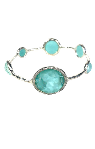 Sterling Silver Rock Candy Swiss Turquoise & Diamond Bangle