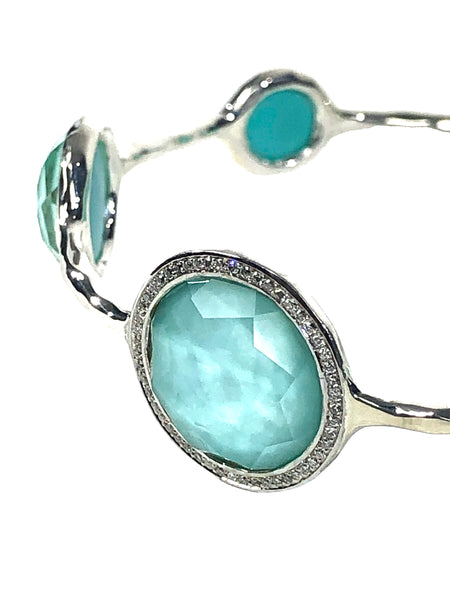 Sterling Silver Rock Candy Swiss Turquoise & Diamond Bangle