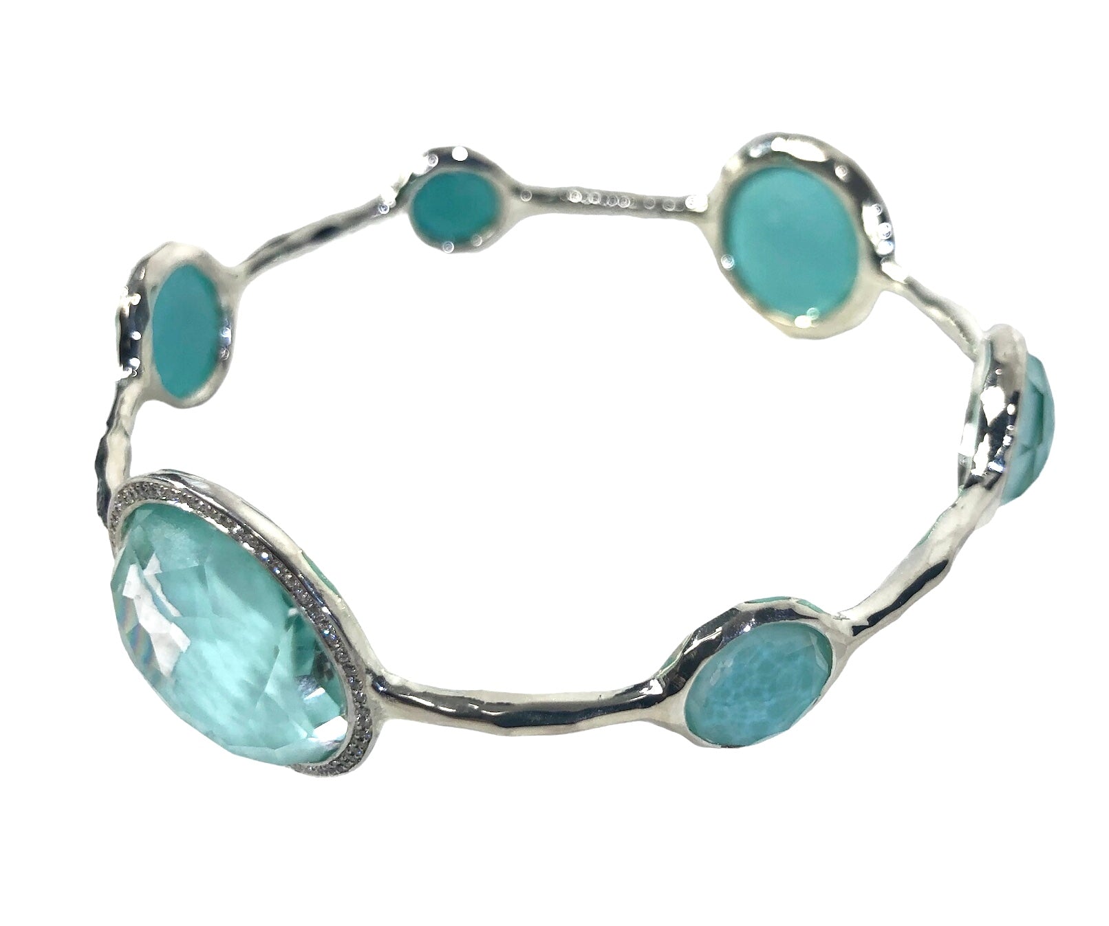 Sterling Silver Rock Candy Swiss Turquoise & Diamond Bangle