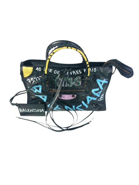 Agneu Graffiti All Over Classic Small Black Handbag