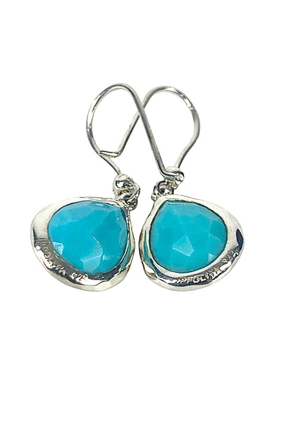 Mini Teardrop Blue Topaz Earrings in Sterling Silver with Diamonds