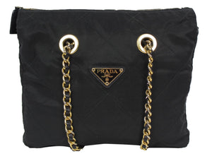 Prada Vintage Black Nylon Gold Top Handle Bag