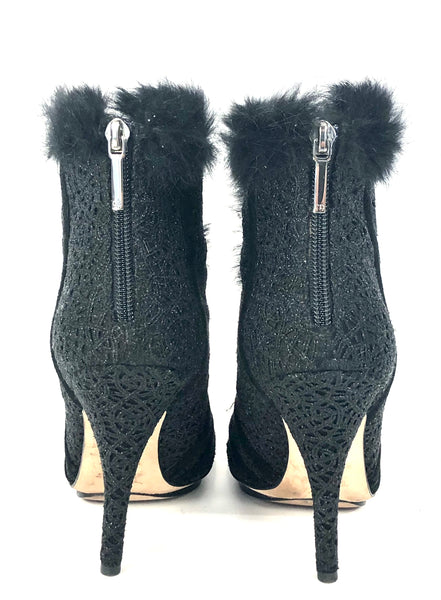 Guipure Lace with Fur Trim Booties | Size 7