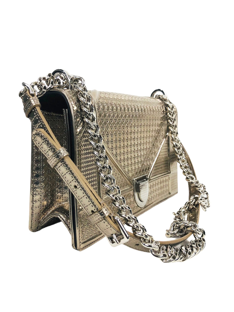 Christian Dior Silver Metallic Diorama Micro Cannage Bag