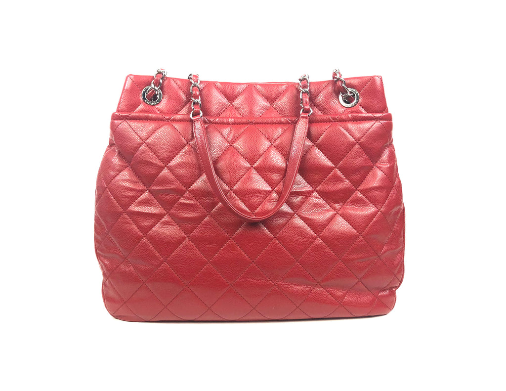 Chanel Timeless CC Red Shoulder Bag in Quilted Caviar